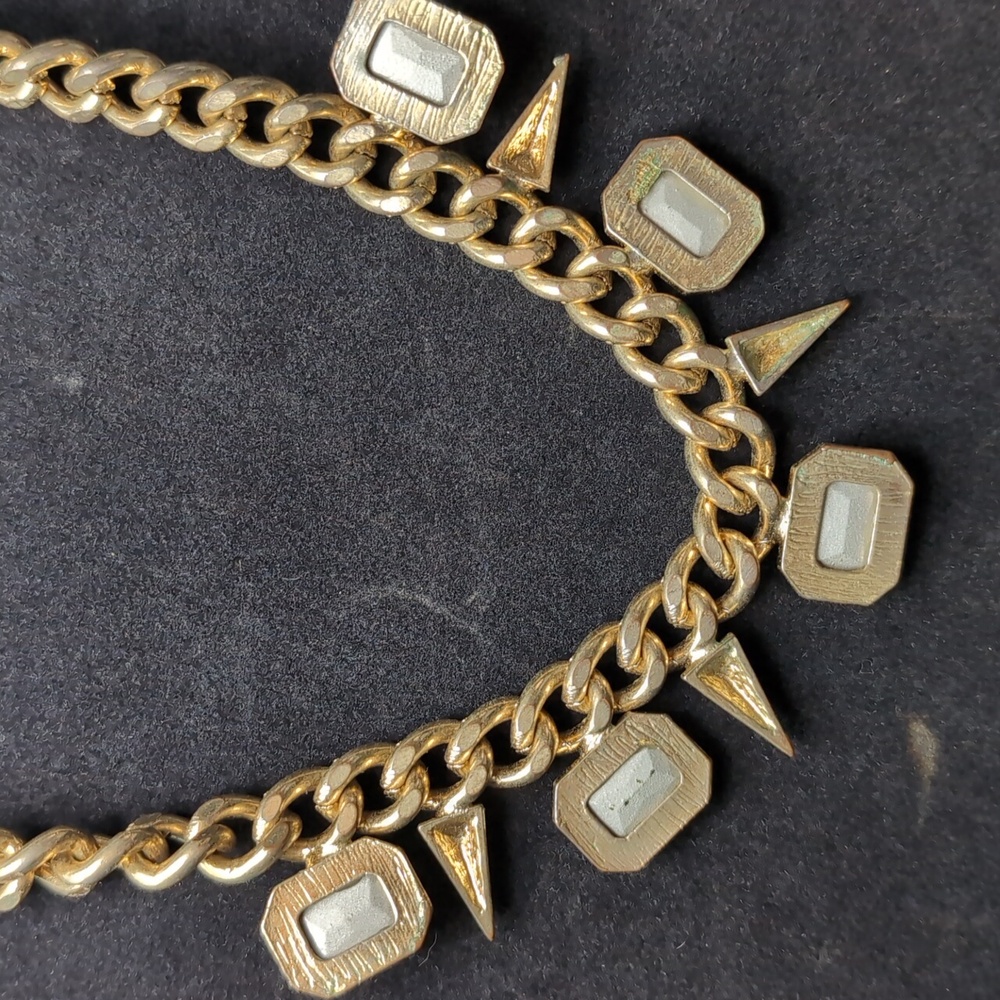 Gold and Silver Necklace with Crystal Pendants - Picture 7 of 7